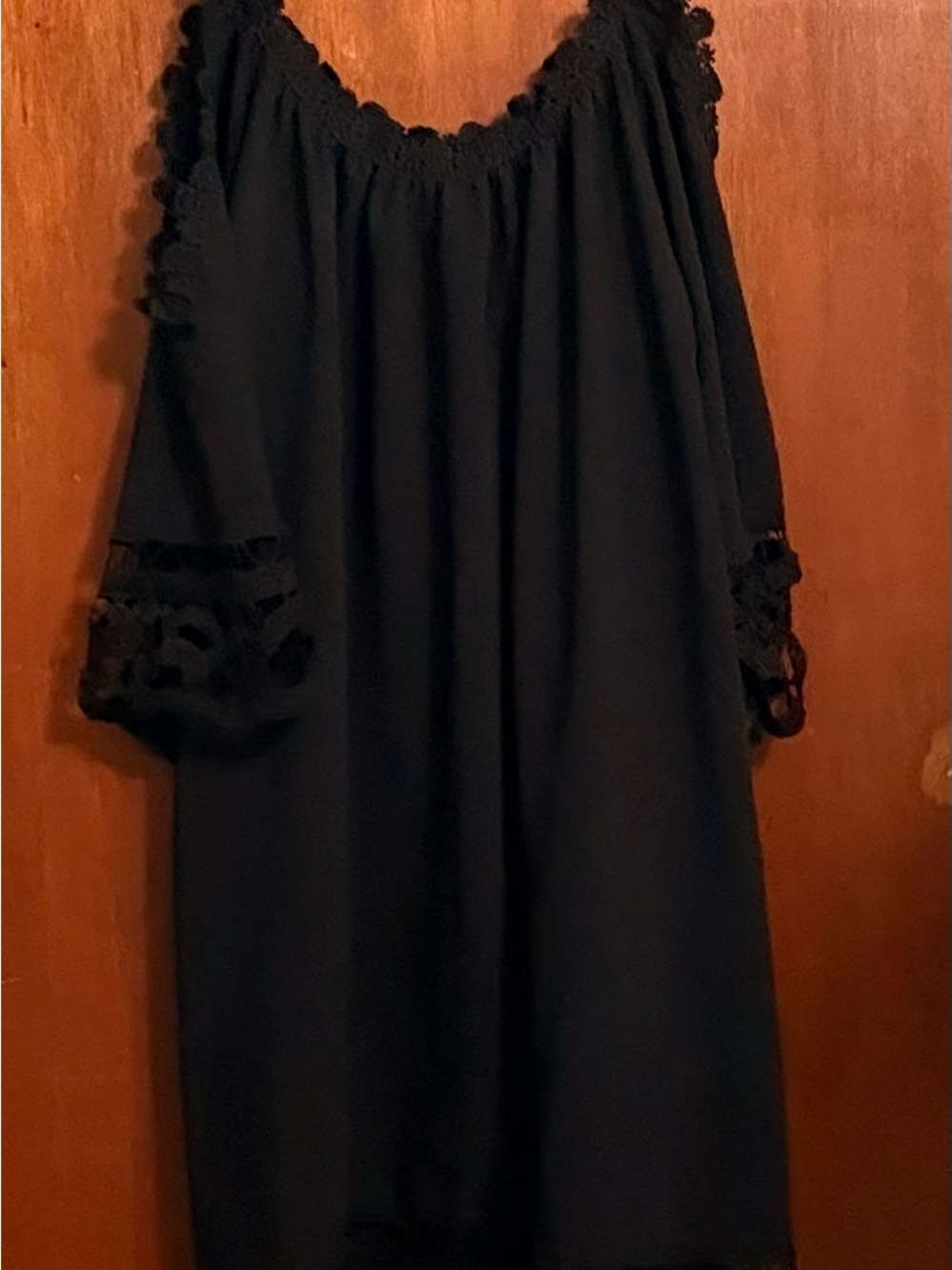Boho Boutique Black Crochet Lace Cold Shoulder Shift Dres